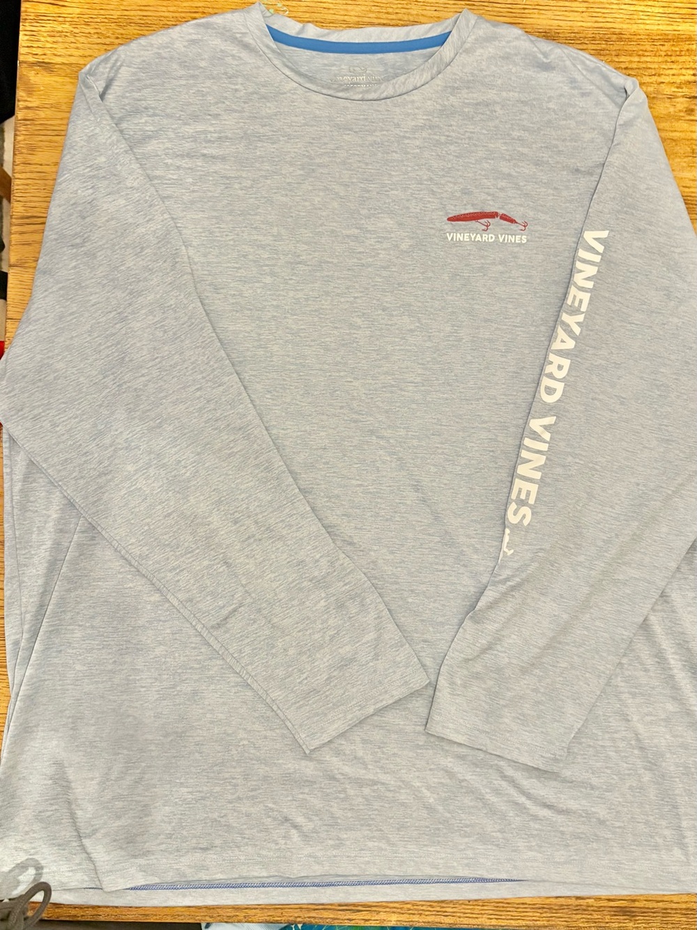 Vineyard Vines Light Heather Blue Long-Sleeve Tee with White Sleeve Logo